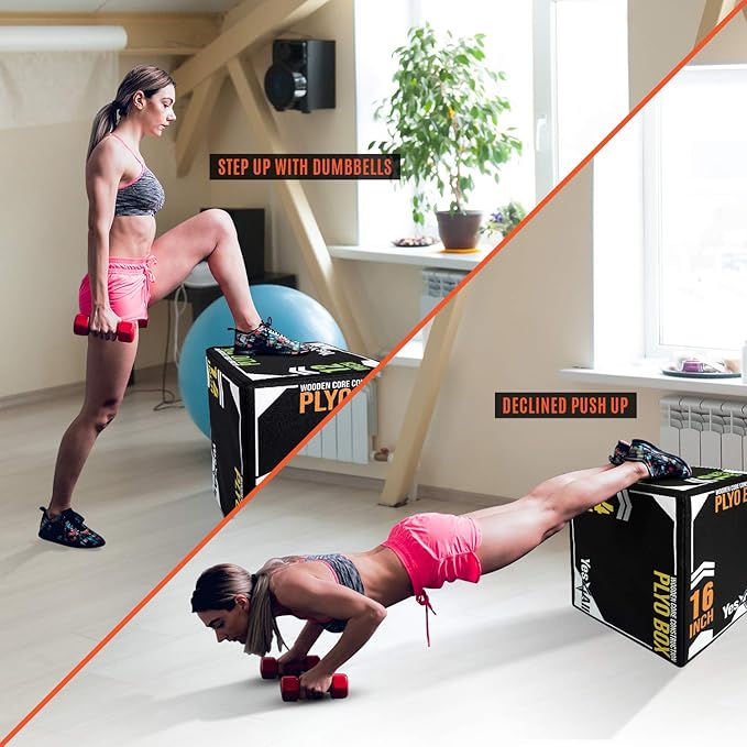 Yes4All 3-in-1 Soft-Padded Plyo Box With Wooden Core, Non-Slip Multi-Use Cushioned Plyometric Jump Box for Jumping, Conditioning, Strength Training