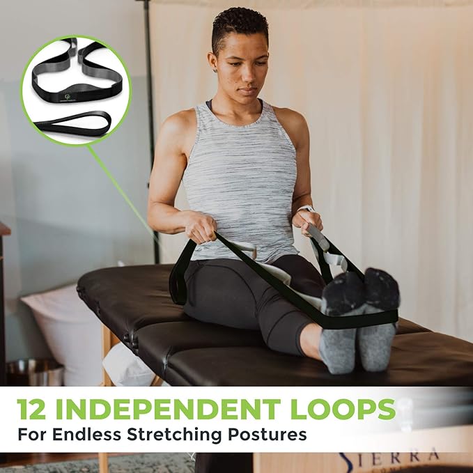 Gradient Fitness Stretching Strap for Physical Therapy, 12 Multi-Loop Stretch Strap 1.5" W x 8' L, Neoprene Handles, Physical Therapy Equipment, Yoga Straps for Stretching, Leg Stretcher