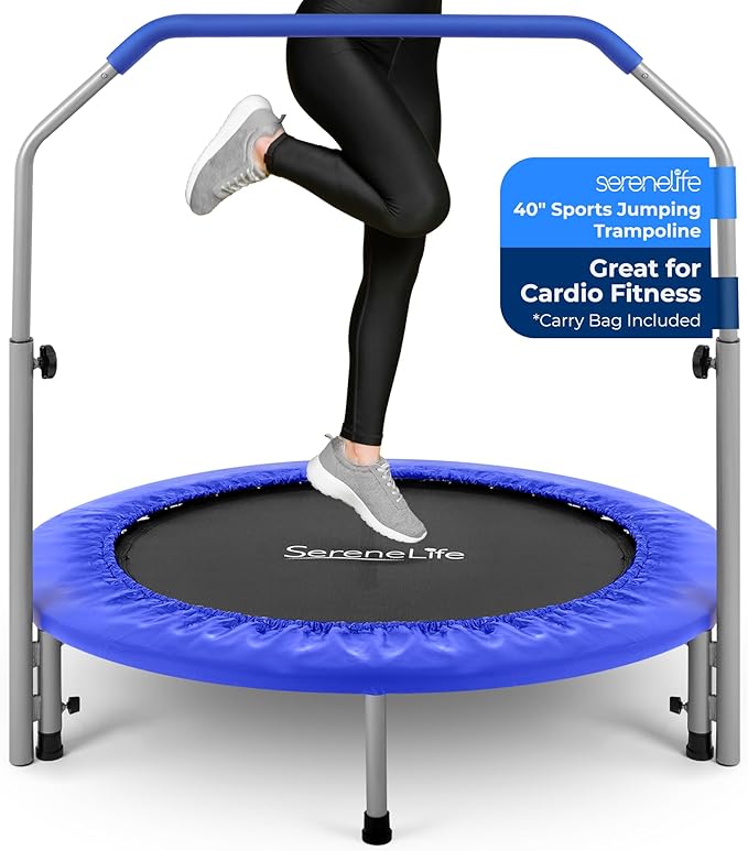 SereneLife 36"/40" Foldable Mini Trampoline - Compact Fitness Trampoline for Kids Adults, Exercise Rebounder with Foam Handle, Indoor/Garden Workout Equipment, Max Load 150/220 lbs