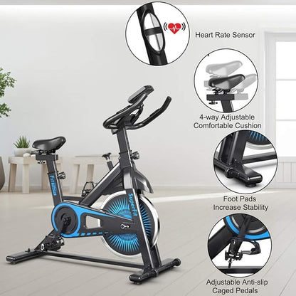 Indoor Cycling Bike, Exercise Bike w/Resistance Adjustment, Stationary Fitness Machine w/Comfortable Seat Cushion, Silent Belt Drive, Phone Holder, Fitness Training Bike for Home Gym