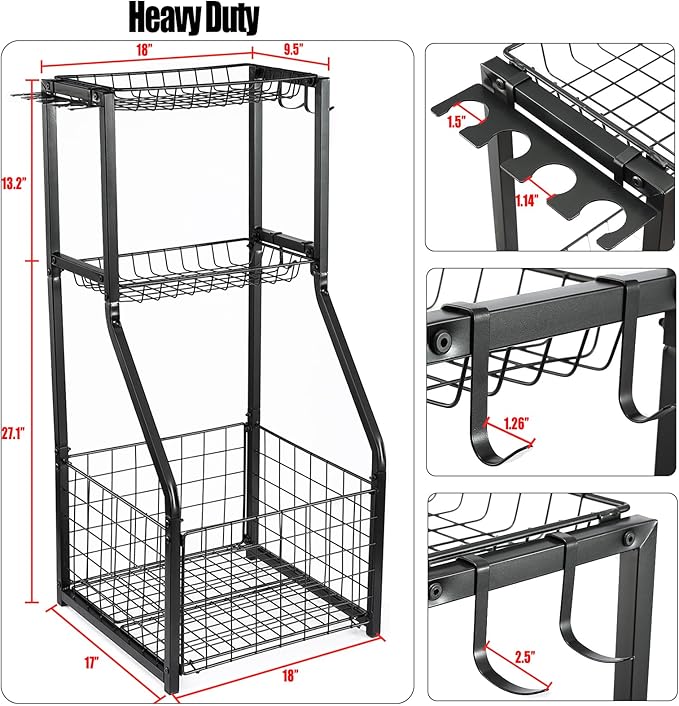 YueTong Sports Equipment Organizer for Garage Organization,Ball Storage With Basketball Holder and Ball Cart Rack,Outdoor Toy Storage with Bin for Nerf Gun,Football,Volleyball Stuf,Gym Accessories