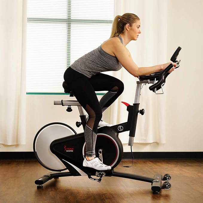 Sunny Health & Fitness Magnetic Rear Belt Drive Indoor Cycling Exercise Bike with RPM Cadence Sensor - SF-B1709, Black