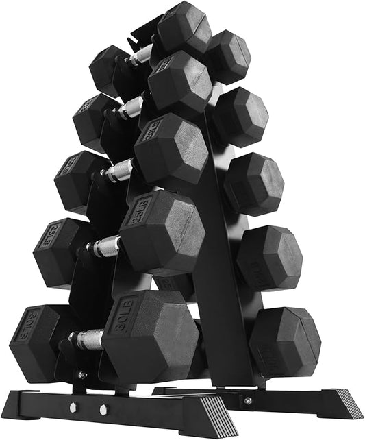 Signature Fitness Premium Rubber Coated Hex Dumbbell Weight Set