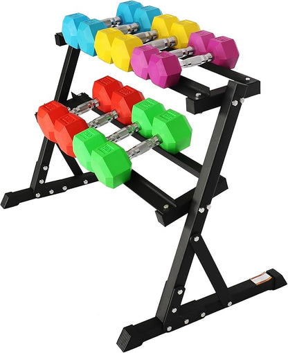 Signature Fitness Colored Rubber Coated Hex Dumbbell Weight Set,Multiple Packages