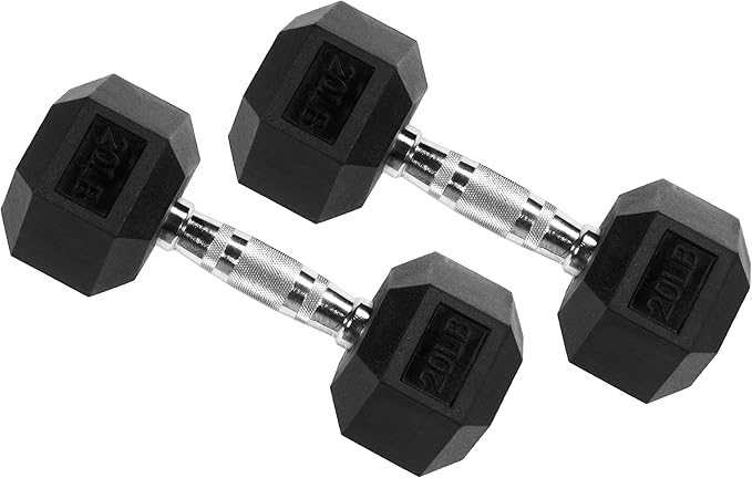 Signature Fitness Premium Rubber Encased Hex Dumbbell, Pairs