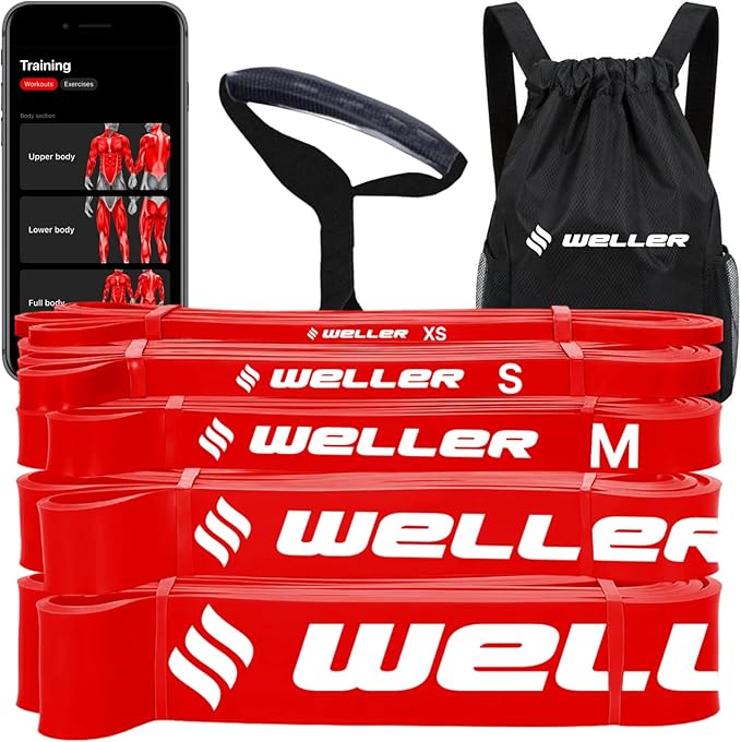 Weller Powerband. Free Workout iPhone App, Loop Bands to Build Muscle, Home Gym, Fitness, Workout, Exercise, Heavy Duty, Powerlifting, Pull-up, Mobility, Stretching, Warm up