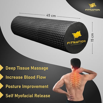 High-Density Foam Muscle Roller – Textured Foam Rollers for Muscle Massage, Foam Roller for Physical Therapy, Pilates, Yoga, Exercise Equipment – 18-inch (Medium, 45 x 15 cm)