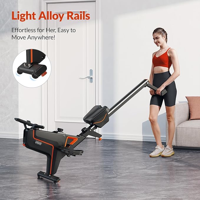 Magnetic Rowing Machines for Home, Compact and Saves Space - Vertical/Folding Storage, 350 LB Weight Capacity with Bluetooth App Supported, Tablet Holder and Comfortable Seat Cushion