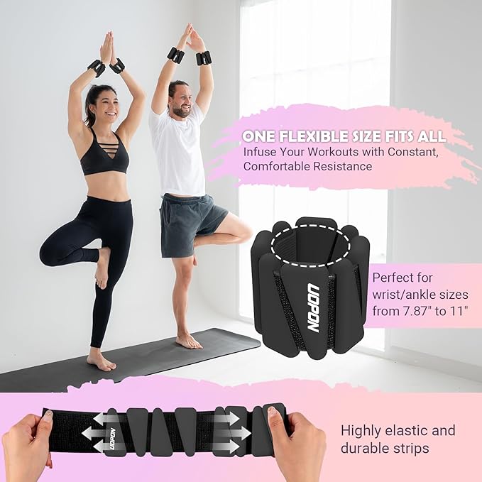 Wrist Ankle Weights for Women Set of 2, Adjustable Silicone Weighted Bangles, Wearable Ultra-durable Strips Weight Bracelet 2 lbs/4 lbs for Yoga, Pilates, Barre, Walking, Arm & Leg Workout