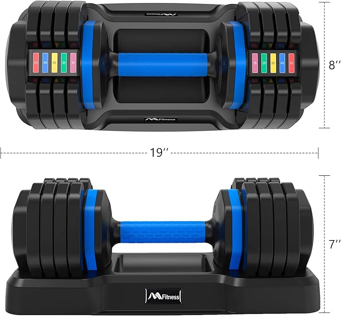 55lb x2 Adjustable Dumbbell Set - Pair of Dumbbells with Anti-Slip Handles, Weight Adjustment, Tray Included - Ideal for Full Body Workout, Home Gym, Strength Training