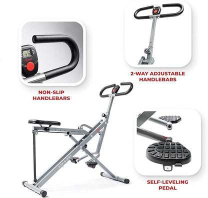 Sunny Health & Fitness Row-N-Ride Squat Assist Trainer for Glutes & Legs Workout with Adjustable Resistance, Optional Full Motion & Smart Connected Fitness App