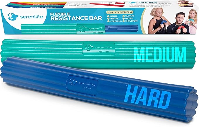 Serenilite Flexible Resistance Bar, Grip Strength Trainer, Resistance Band, Forearm Exerciser Workout, Flexible Bar for Tennis Elbow, Golfers Elbow, Physical Therapy, Pain Relief, Tendonitis, Recovery