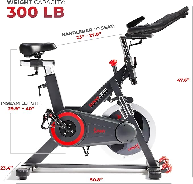 Sunny Health & Fitness Magnetic Belt Drive Indoor Cycling Bike With Optional SunnyFit® App Connectivity