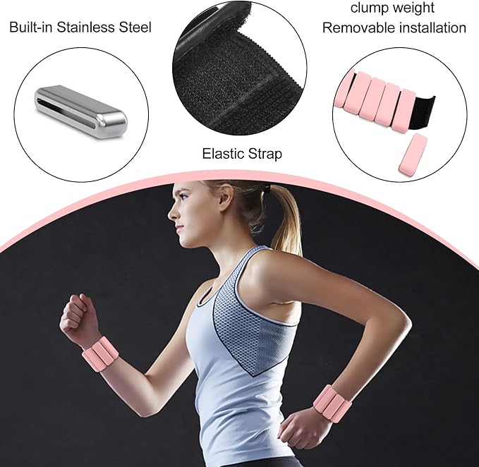 Wearable wrist weights and ankle weights ，1-2 lb. per pair， Soft touch adjustable Counterweight，ankle weights for women and man，gym Aerobic exercise, rehabilitation training, dance, swimming ，run