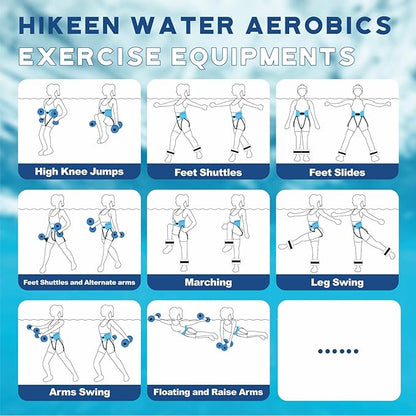 Water Aerobics Pool Exercise Equipment,Aqua Aerobics Equipment Set,Includes High Density Water Dumbbell Aqua Belt and Water Ankle Weights for Aquatic Aerobics Exercise,Pool Fitness