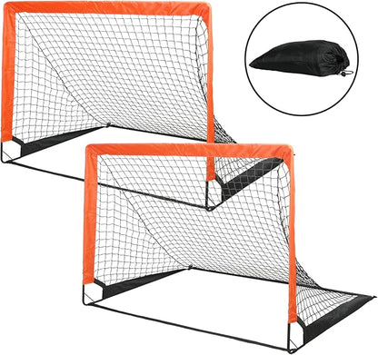 Simple Deluxe 4‘x3’ Portable Soccer Goal, Pop Up Folding Soccer Net Comes with 2 Oxford Cloth Bags and 8 Stakes, Great for Training for Backyard, 2 Set, Orange & Black