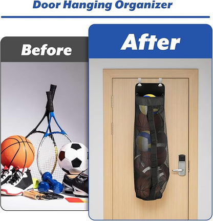 Cosmos Over Door Hanging Ball Storage Organizer Home Sports Equipment Storage Net Bag Garage Sports Accessories Hanging Bag for Holding Basketball Football Soccer Volleyball, with 2 Pcs Metal Hooks