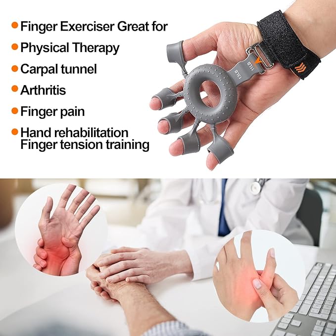 Silicone Finger Trainer - Grip Strength Trainer For Forearms, Hands And Fingers, 4 Resistance Levels, Finger Stretchers And Hand Exercise Rings, Improve Hand Strength And Flexibility, Hand Grip Strengthener, Hand Exercise Equipment