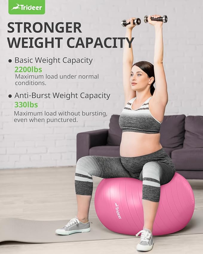 Trideer Yoga Ball Exercise Ball for Working Out, 5 Sizes Gym Ball, Birthing Ball for Pregnancy, Swiss Ball for Physical Therapy, Balance, Stability, Fitness, Office Ball Chair, Quick Pump Included