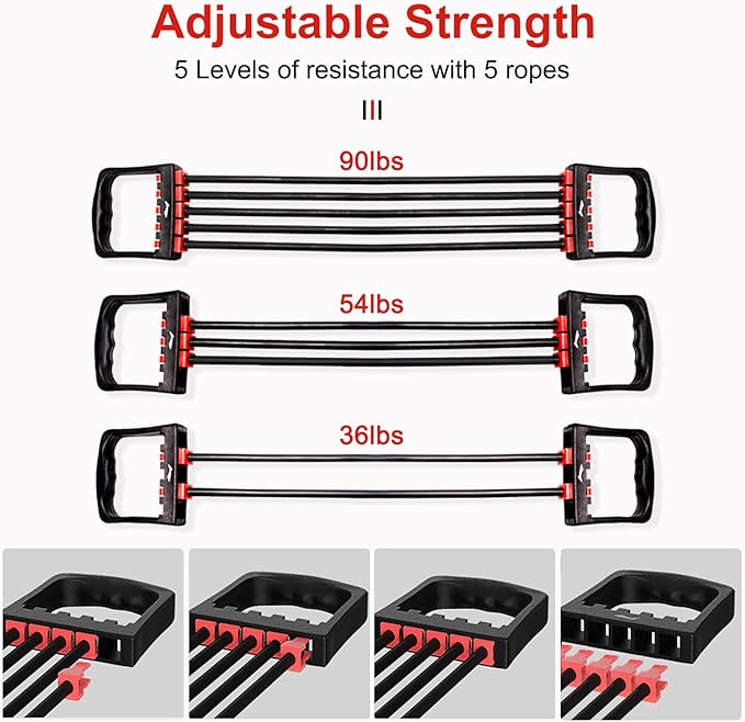 Chest Expander for Chest Arm Legs Shoulder Back Muscles Training, Chest Exerciser for Men with 5 Removable Ropes, Fitness Training Set for Pilates Push Ups Full Body Home Gym Workout Band