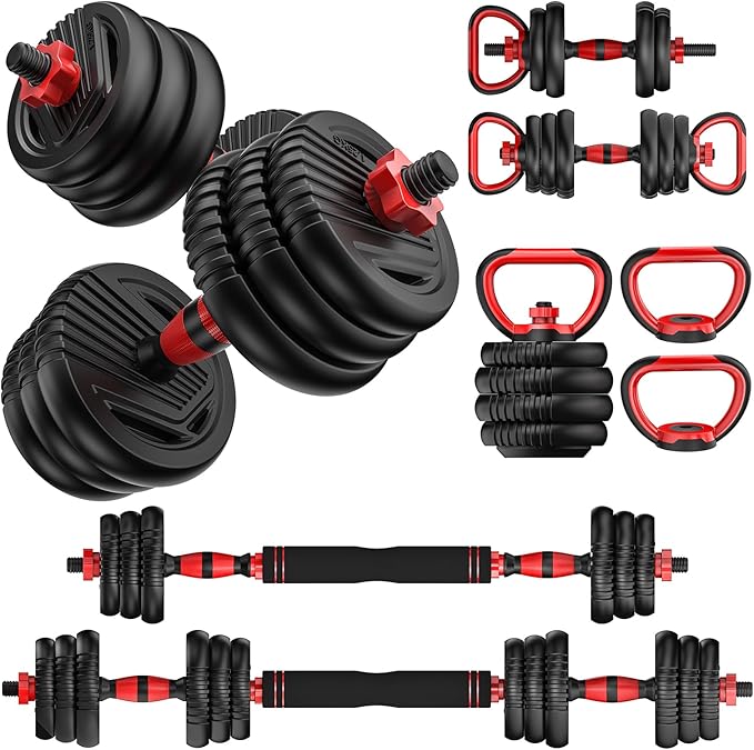 Adjustable Dumbbells, 10/20/30/45/70/90lbs Free Weight Set with Connector, 4 in1 in1 Dumbbells