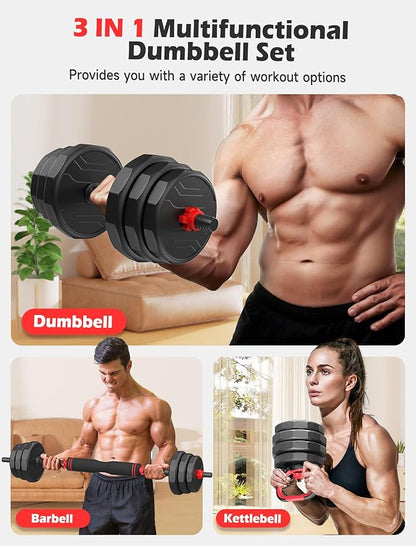 Adjustable Dumbbells Set 55/70/90lbs Free 3 in 1 Dumbbells