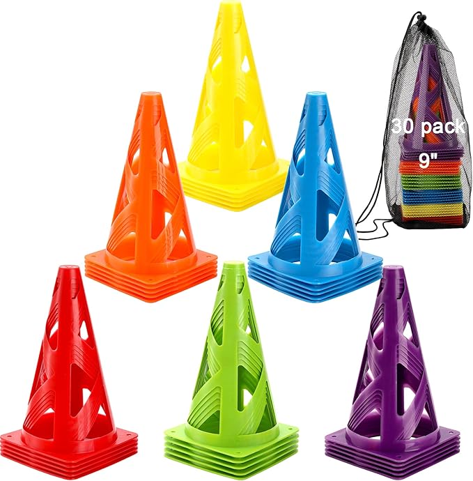 ZEAYEA 30 Pack Agility Training Sport Cone, 9 Inches Marker Cones with Carry Bag, Basketball Training Cones for Soccer Football Basketball Speed Grab Drills and Training