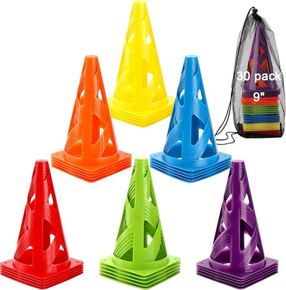 ZEAYEA 30 Pack Agility Training Sport Cone, 9 Inches Marker Cones with Carry Bag, Basketball Training Cones for Soccer Football Basketball Speed Grab Drills and Training