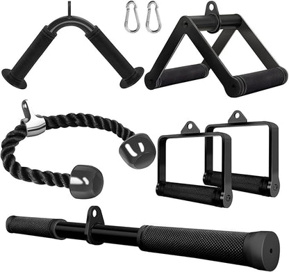 Double D Row Handle Cable Attachment for Weight Workout, Heavy Duty Steel with Non-Slip Rubber Grip (Black)