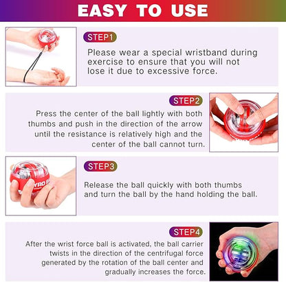 4 Pcs Wrist Trainer Ball Auto Start Hand Gyro Ball Wrist Strengthener Self Starting Forearm Exerciser with Bag and Strap for Strengthening Arms Fingers Wrist Training