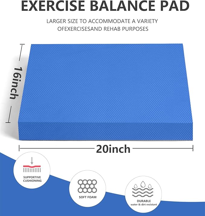 nuveti Large Balance Pad - TPE Non-Slip Mat for Fitness & Balance Exercises,Yoga, Physical Therapy, Knee Cushion Slip Resistant Foam Mat for Yoga & Balance Training, Board Foam for Strength Training, Kneeling Pads for Home Gym Exercise（20''x16''x2.4''）