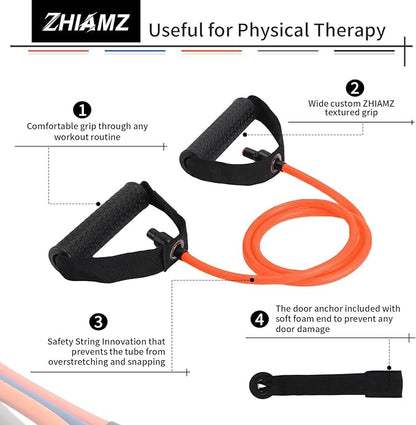 Resistance Bands with Handles, Single Resistance Tubes, Workout Bands with Handles, Durable Exercise Band for Stretching, Home Workouts, Physical Therapy, Fitness, Natural latex