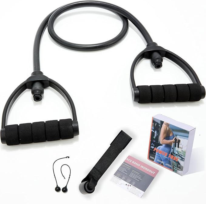 Resistance Exercise Band with Handles, Exercise Bands with Handles, Workout Bands Resistance for Men or Women, Arm Bands for Workout-Door Anchor and Starter Guide Included