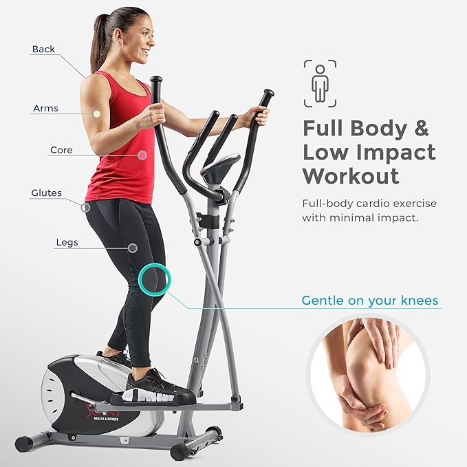 Sunny Health & Fitness Legacy Stepping Elliptical Machine, Total Body Cross Trainer, Low Impact Exercise Equipment with Optional SunnyFit App Enhanced Connectivity