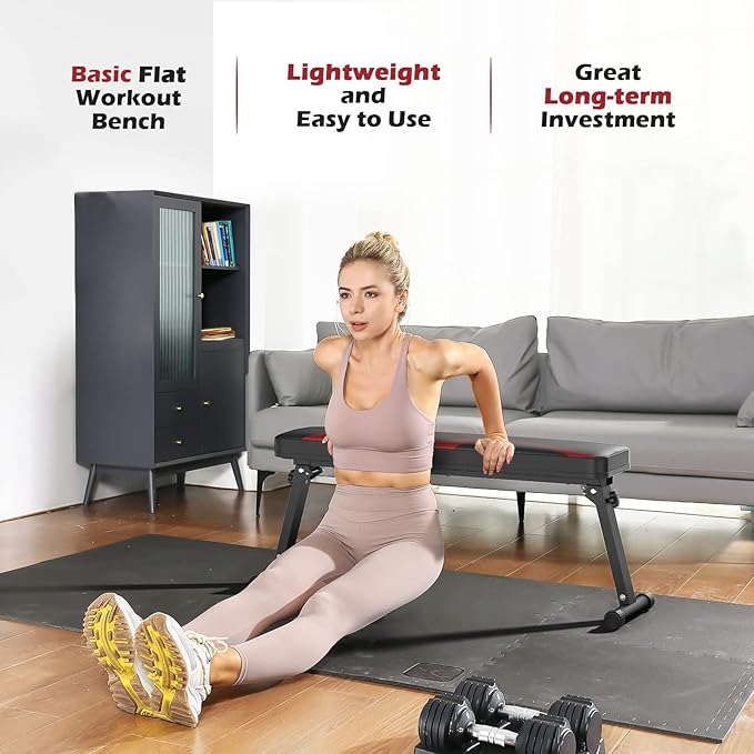 FLYBIRD Flat Bench, Foldable Flat Weight Bench Easy Assembly for Strength Training Bench Press, 600/1000 LBS 2 Versions