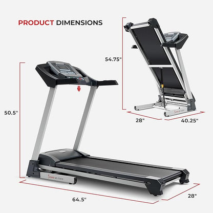 Sunny Health & Fitness Premium Treadmill with Auto Incline, Dedicated Speed Buttons, Double Deck Technology, Digital Performance Display, BMI Calculator & Pulse Sensors with Optional SunnyFit App