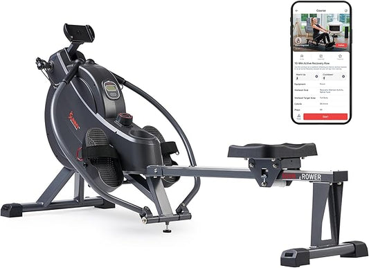 Sunny Health & Fitness Magnetic Rowing Machine with 53.4" Extended Slide Rail, Full-Body Workout, Low-Impact, Ergonomic Full Motion or Premium Water Motion and Optional Exclusive SunnyFit App