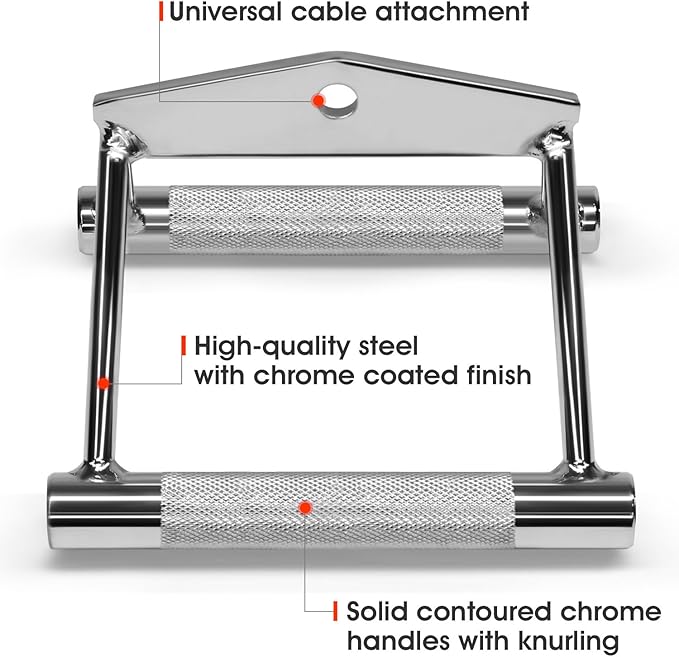 Yes4All Double D Row Handle Cable Attachment for Weight Workout, Cable Machine Accessories for Home Gym, LAT Pull Down V Bar with Capacity Up to 880LBS