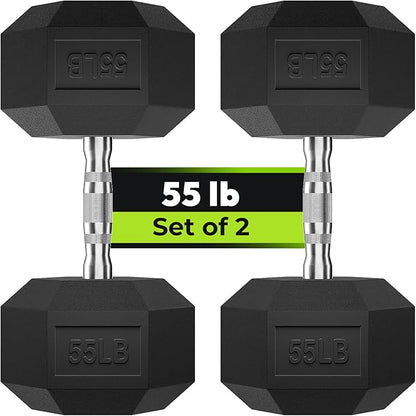 Hex Dumbbell Set, 3-100 lb Rubber Encased Exercise & Fitness Dumbbells, Weights Dumbbells Set of 2, Hand Weight for Strength Training (Single, Pair, Set)