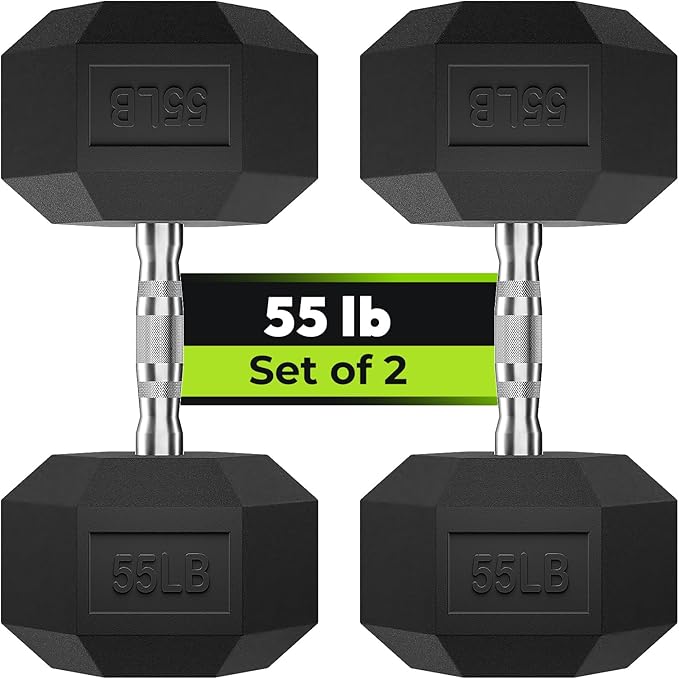 Hex Dumbbell Set, 3-100 lb Rubber Encased Exercise & Fitness Dumbbells, Weights Dumbbells Set of 2, Hand Weight for Strength Training (Single, Pair, Set)