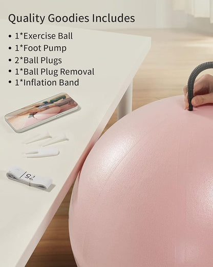 Anti-Burst Exercise Ball for Working Out, Yoga Ball for Pregnancy,Extra Thick Workout Ball for Physical Therapy,Stability Ball for Ball Chair Fitness with Pump