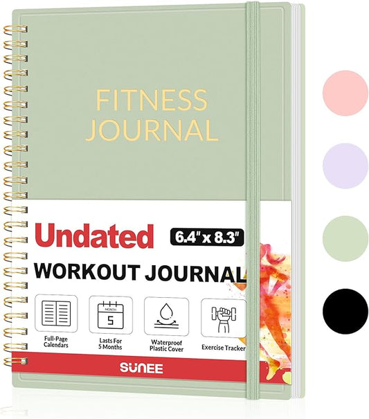 Fitness Journal Workout Planner for Men & Women, A5(6.4" x 8.3") Workout Journal Log Book Planner for Track Gym Essentials, Home Workouts, Track Progress, Achieve Goals, Green