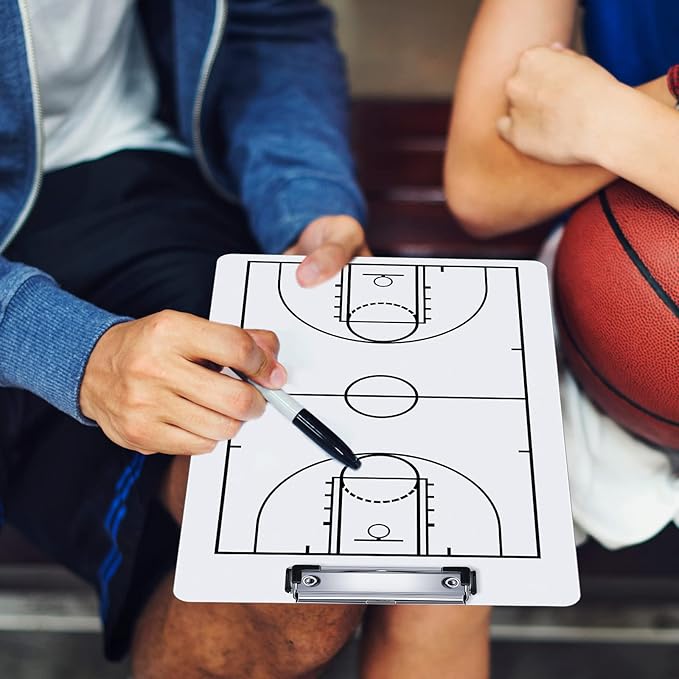 Fuutreo 2 Pcs Basketball Board for Coaches Dry Erase Double Sided Basketball Whiteboard Coaching Board Equipment Includes 6 Dry Erase Marker Pens and 2 Whistles for Basketball Gifts Accessories