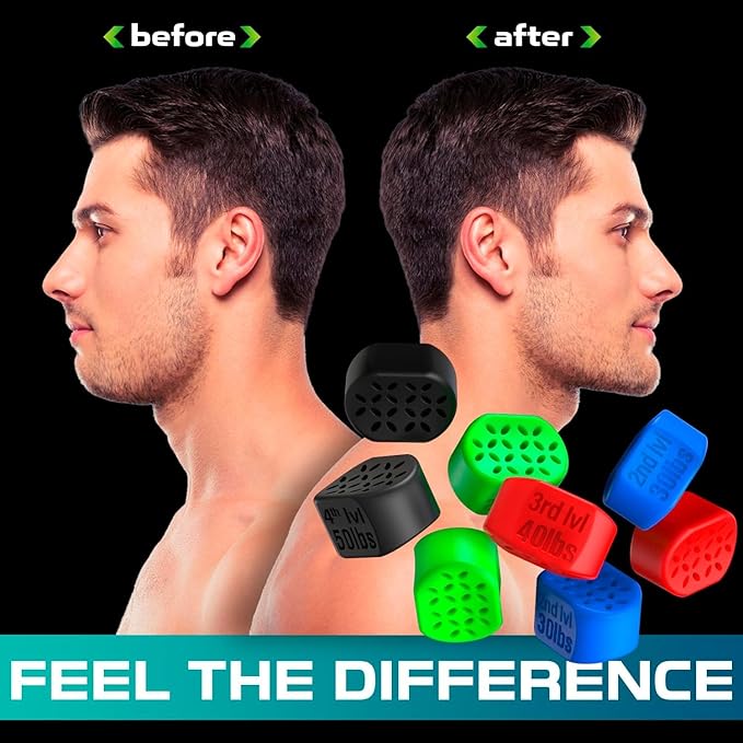 Jawline Exerciser for Men & Women - Powerful Jaw Trainer - Different Resistance Levels - Double Chin Reducer Eliminator - Silicone Jaw Toner Tablets - Face Neck Shaper & Strengthener Line Chewing Gum