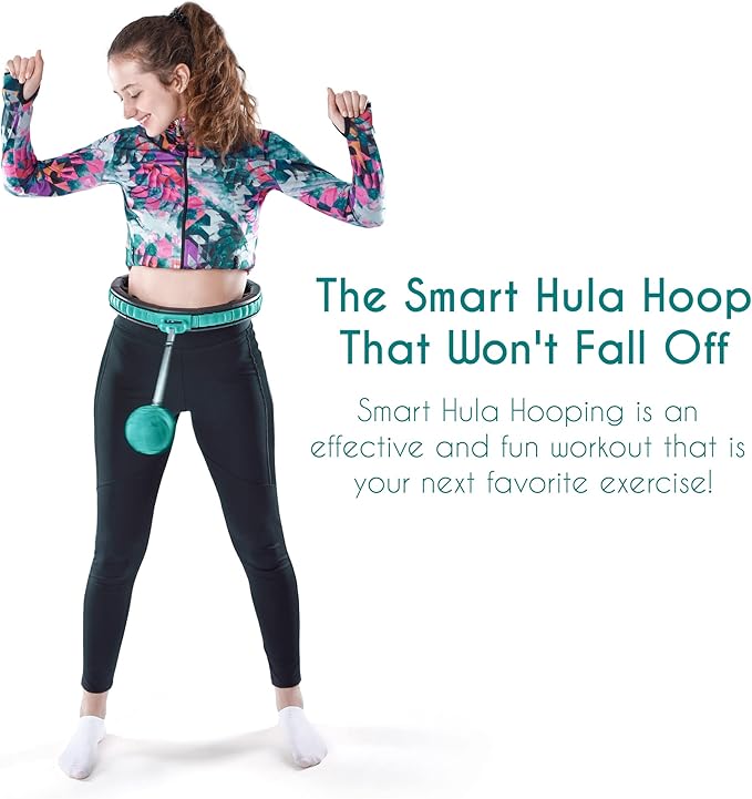 Teal Elite Smart Weighted Hula Hoop for Adults Weight Loss– Fully Adjustable with Detachable Knots – 2 in 1 Abdomen Fitness Massage Infinity Hoops