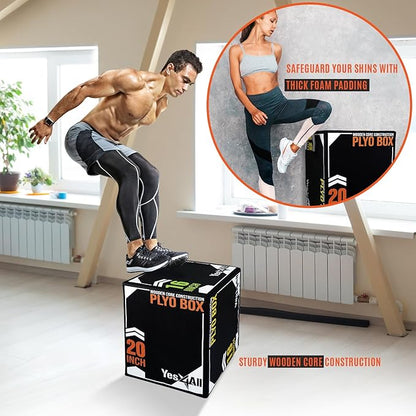 Yes4All 3-in-1 Soft-Padded Plyo Box With Wooden Core, Non-Slip Multi-Use Cushioned Plyometric Jump Box for Jumping, Conditioning, Strength Training