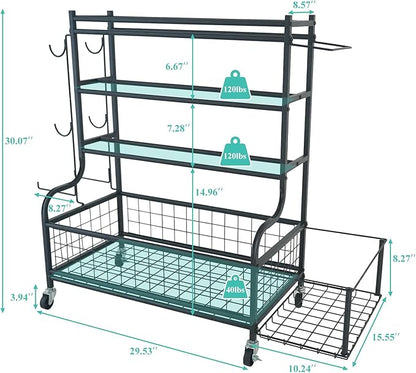 Dumbbell Rack, Weight Rack for Kettlebells, Storage Holder for Yoga and Workout Equipment, Home Gym Storage Rack with Wheels and Hooks