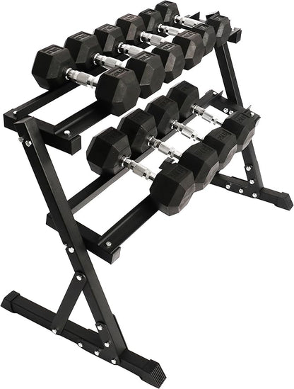 Signature Fitness Premium Rubber Coated Hex Dumbbell Weight Set