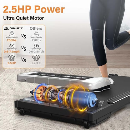 Walking Pad Treadmill, 2.5HP Under Desk Treadmill with Remote Control & LED Display, Quiet Desk Treadmill for Compact Space, Portable Treadmill for Home Office Use