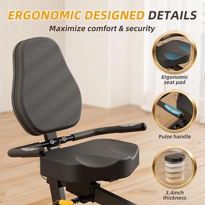 VANSWE Recumbent Exercise Bike for Adults Seniors - Recumbent Bikes for Home with Magnetic Resistance, Bluetooth and App Connectivity, Pulse Sensor